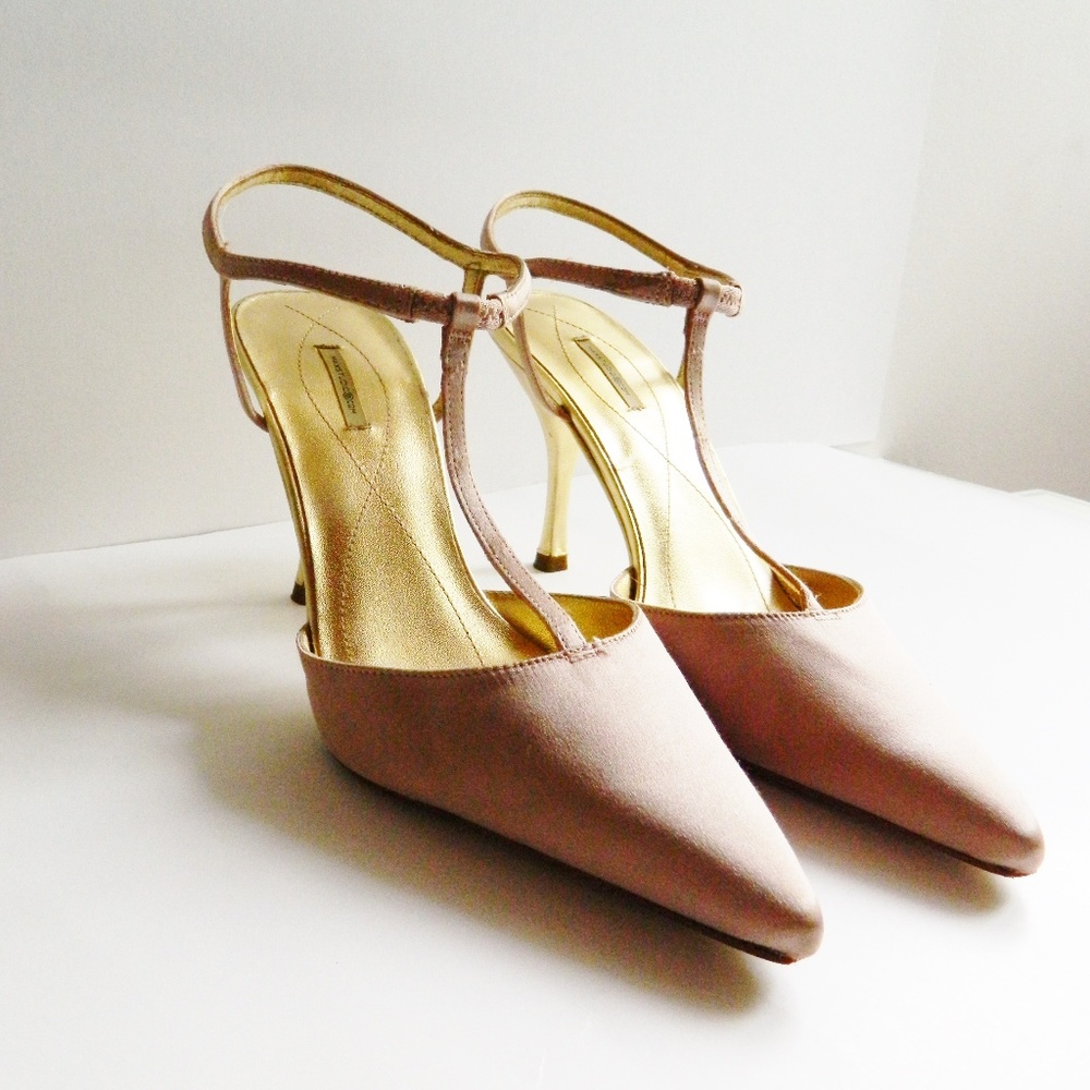 Max Studio T-Strap Blush and Gold Heels